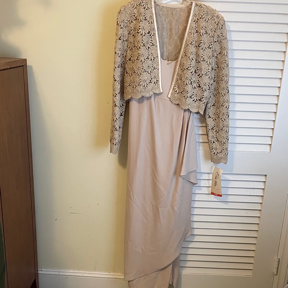 Elegant Beige Lace Overlay Dress